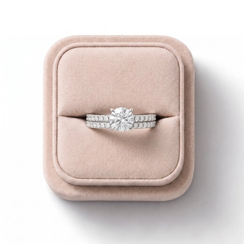 1.55 CT Round Diamond Bridal Ring Set with Double Pavé Bands