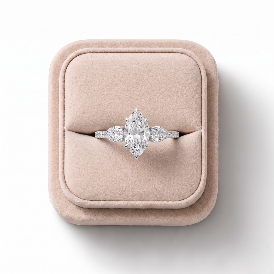 1.68 Ct Marquise Three-Stone Pavé Lab Diamond Ring