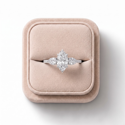 1.68 Ct Marquise Three-Stone Pavé Lab Diamond Ring