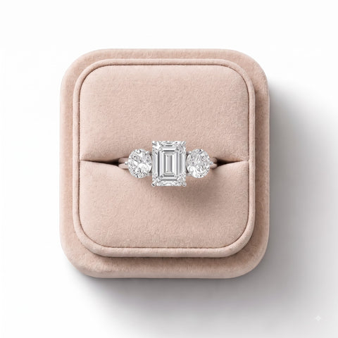 2.00 Ct Emerald Three-Stone Lab Diamond Ring