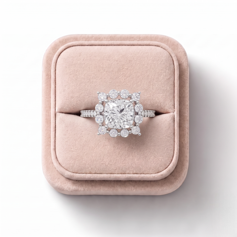 2.06 Ct Cushion Halo Pavé Band Ring