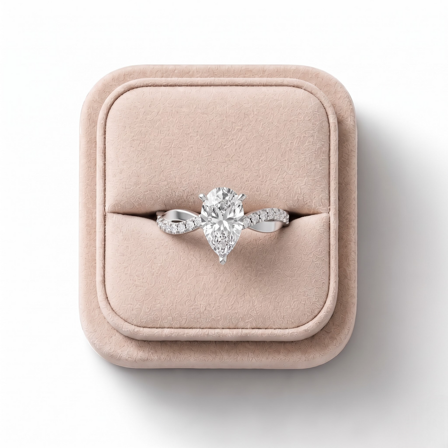 1.17 Ct Pear Lab Diamond Hidden Halo Accent Ring 1.00 Ct Center