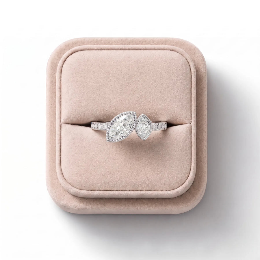 0.72 CT Marquise Two-Stone Bezel Pavé Lab Grown Diamond Ring