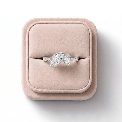 0.72 CT Marquise Two-Stone Bezel Pavé Lab Grown Diamond Ring