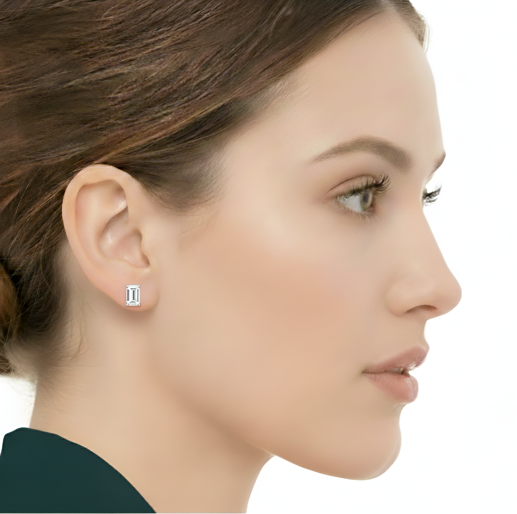 1.00 CT emerald lab-grown diamond stud earrings worn