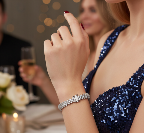 6 CT lab-grown diamond double row lattice bracelet worn on wrist