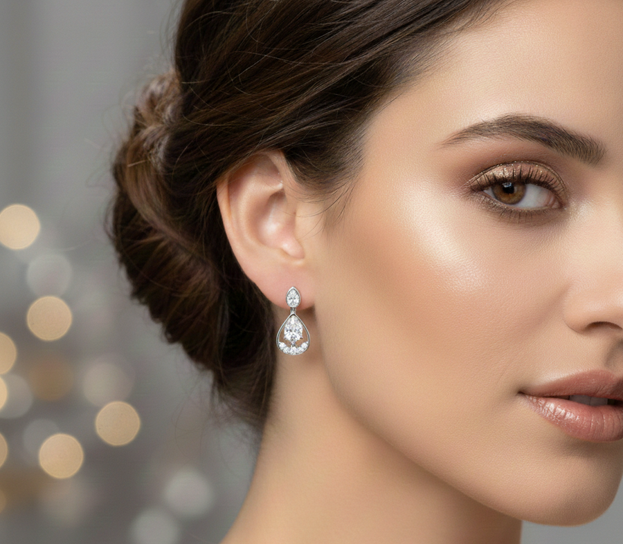 0.79 Ct Pear Halo Drop Earrings