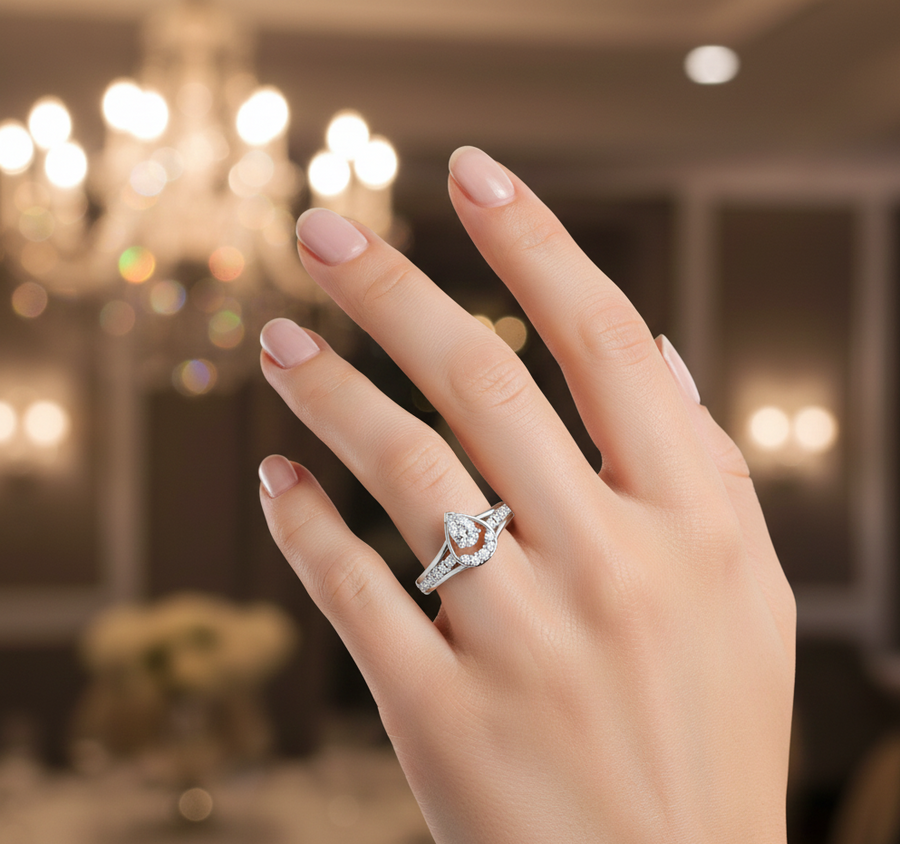 0.42 Ct Pear Lab Diamond Halo Ring