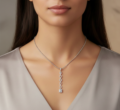 0.79 CT Baguette Geometric Diamond Pendant with Link Design