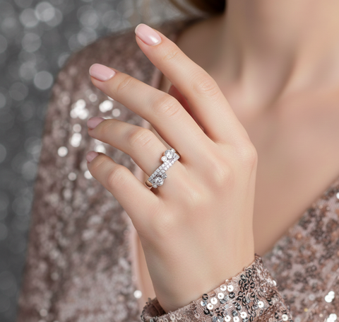 Lab-Grown Diamond Multi-Row Pavé Band Ring with Bezel Accents