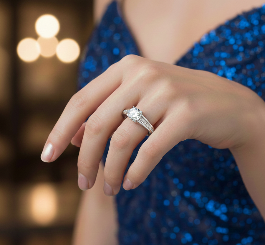 1.18 CT round lab-grown diamond ring worn on hand