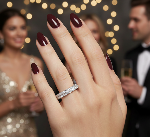 9.14 CT princess lab-grown diamond wedding band worn on hand