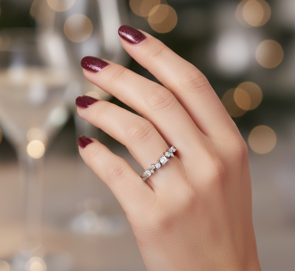 0.44 CT round lab-grown diamond eternity ring worn on hand