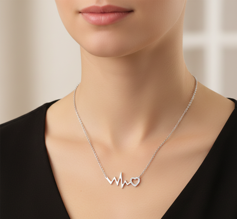 0.35 CT heartbeat heart lab-grown diamond pendant worn