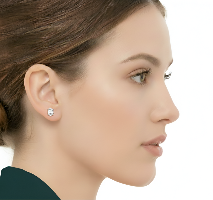 2.18 CT oval lab-grown diamond stud earrings worn