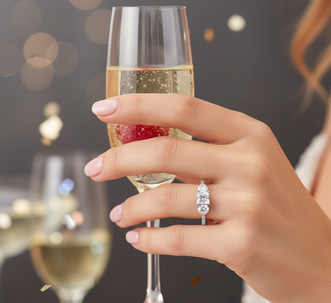 2.72 CT princess trinity lab-grown diamond ring worn on hand