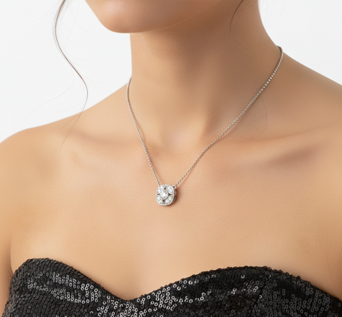 0.64 CT lab-grown diamond vintage star cluster pendant worn on neck