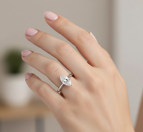 1.25 CT marquise lab-grown diamond ring worn on model