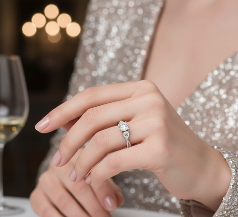 2.86 CT round lab-grown engagement ring worn on model