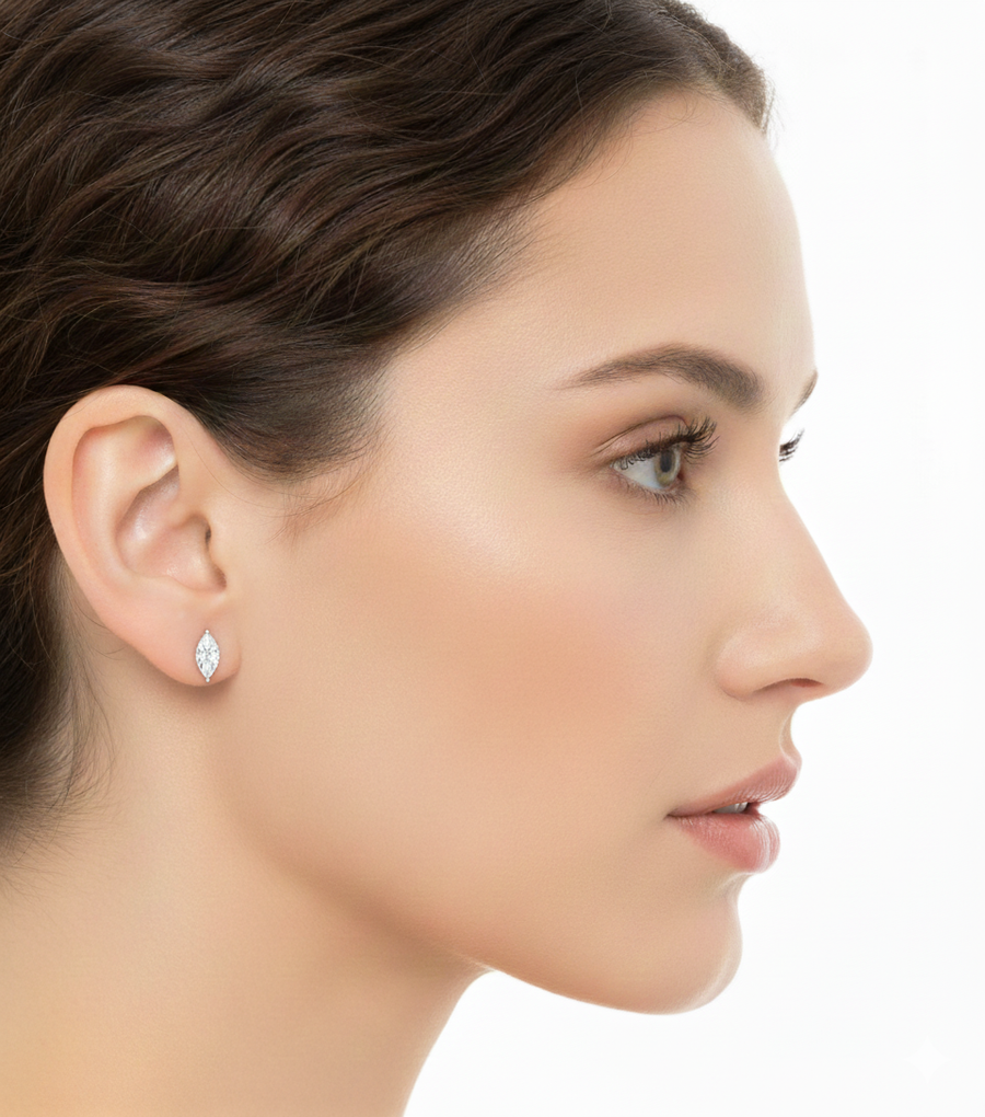2.17 CT marquise lab-grown diamond stud earrings worn