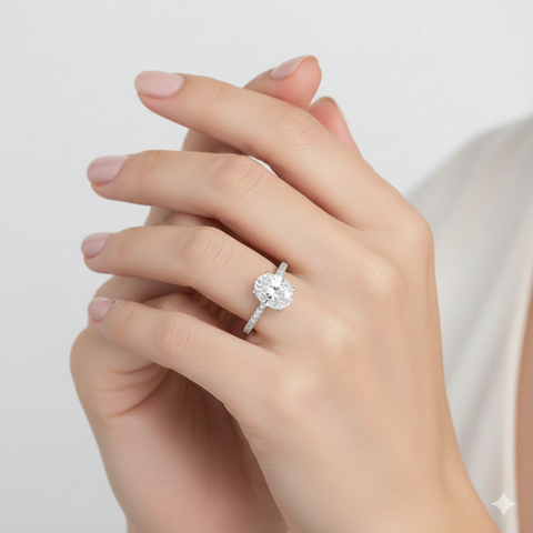 1.79 CT Oval Lab-Grown Diamond Ring with Pave Band