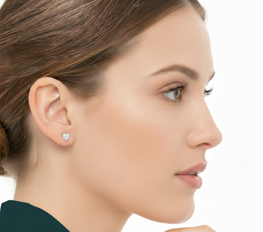 1.00 CT heart lab-grown diamond stud earrings worn
