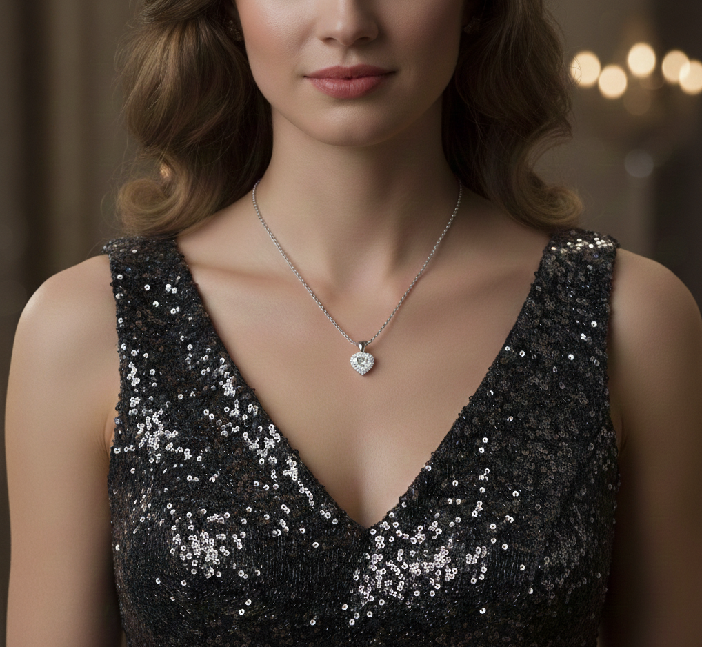 1.87 CT heart lab-grown diamond pendant worn