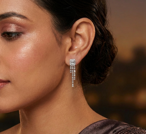 1.44 CT Baguette Cascade Halo Earrings with Layered Movement