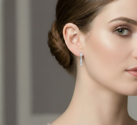 Pear & Emerald-Cut Lab-Grown Diamond Drop Earrings