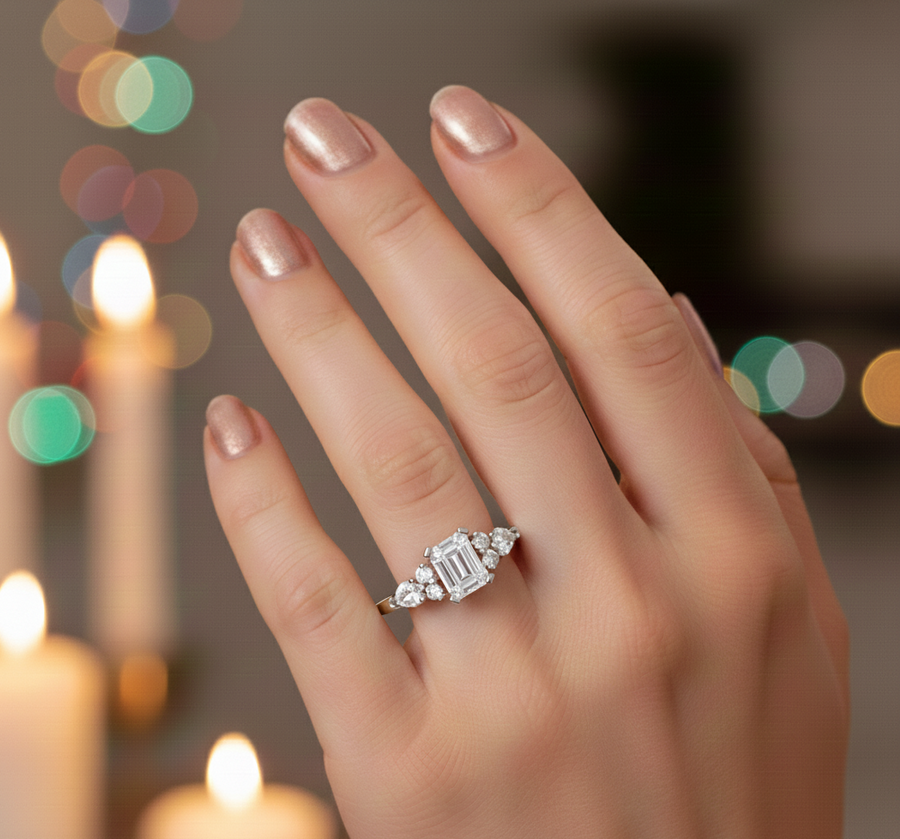 1.60 Ct Emerald Lab Diamond Cluster Ring
