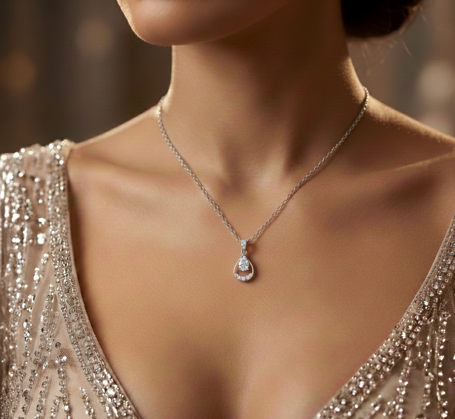 0.62 Ct Pear Lab Diamond Halo Pendant