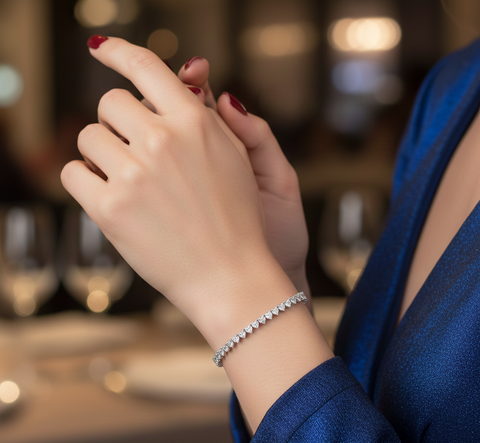 5.45 CT heart lab-grown diamond tennis bracelet worn