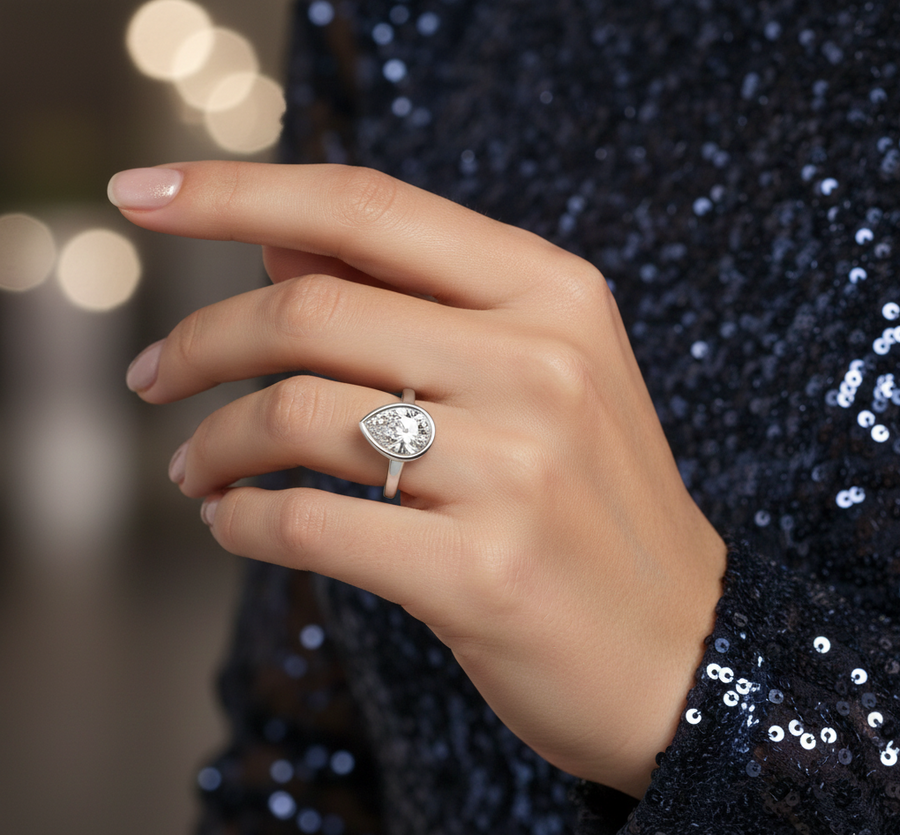 2.50 Ct Pear Solitaire Bezel Lab Diamond Ring