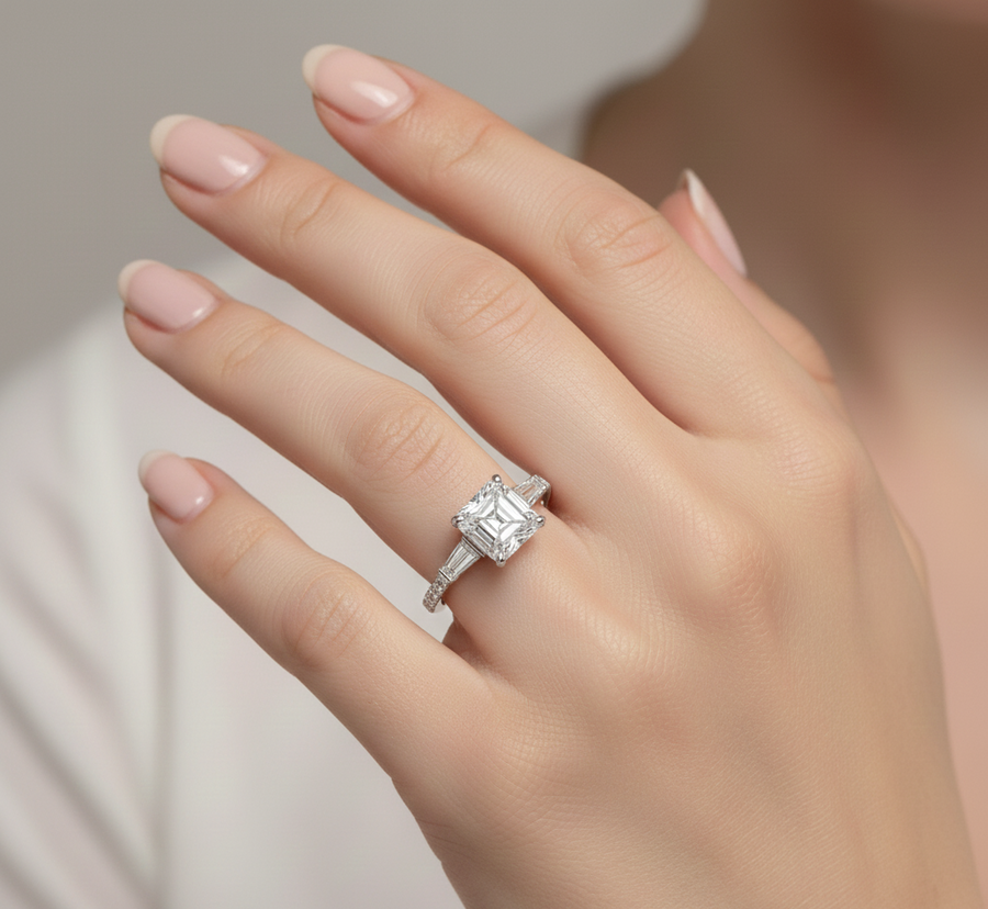 2.22 CT princess cut lab-grown diamond ring worn on hand