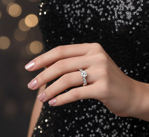 1.24CT Round Diamond Twist Pavé Engagement Ring with Precision Setting