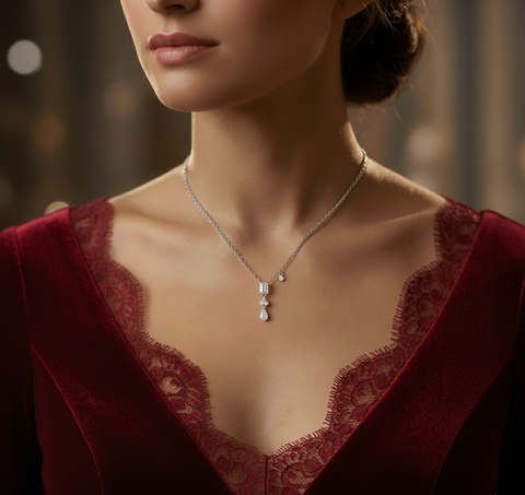 Emerald-Cut Lab-Grown Diamond Drop Necklace with Pear Pendant