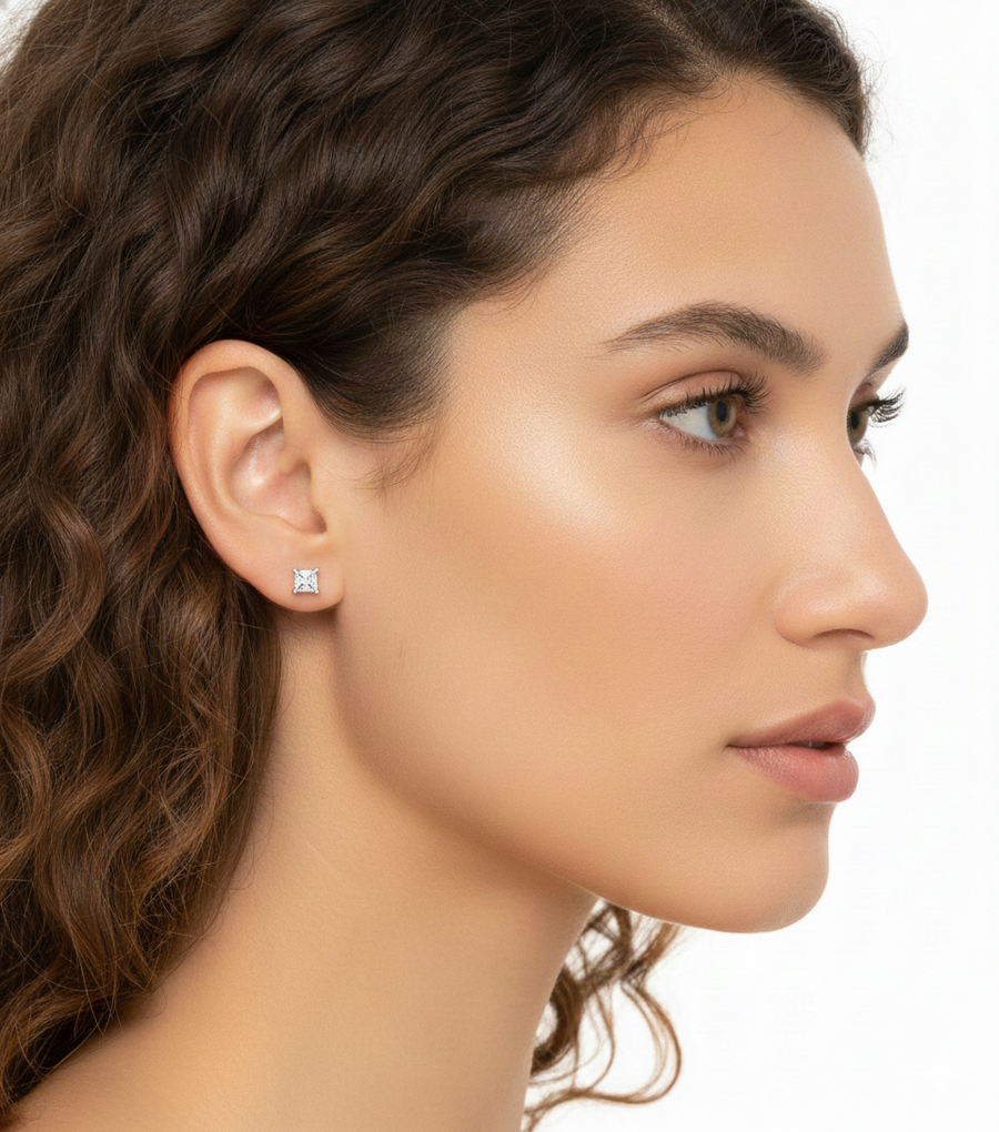 2.00 Ct Princess Solitaire Lab Diamond Studs