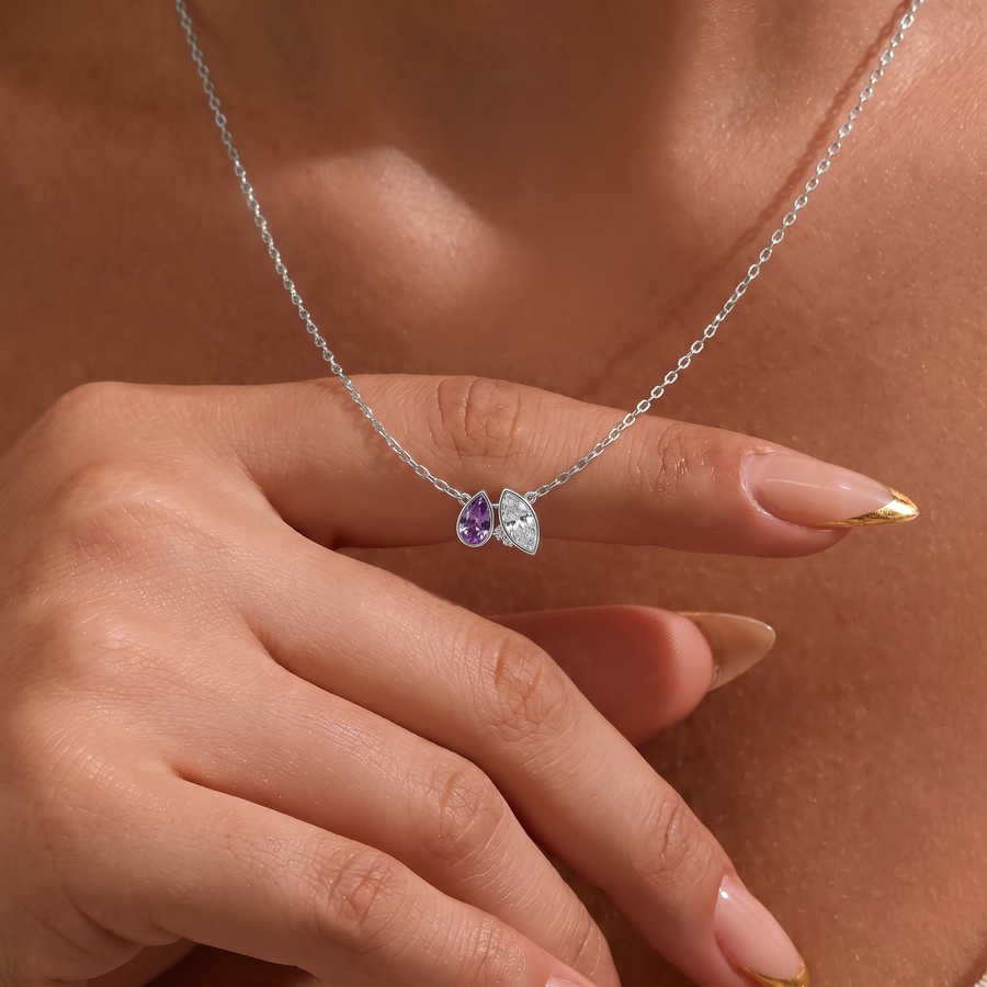 2.04 Ct Dual Pear Diamond & Amethyst Pendant Necklace