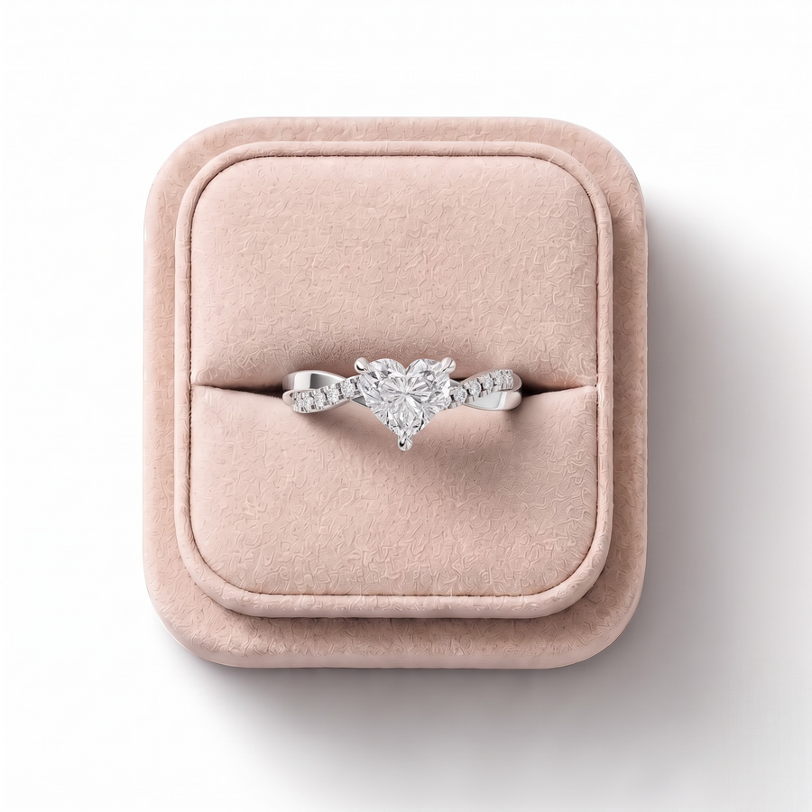 1.70 Ct Heart Solitaire With Twist Pavé Band 1.50 Ct Center