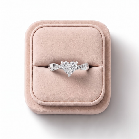 1.70 Ct Heart Solitaire With Twist Pavé Band 1.50 Ct Center