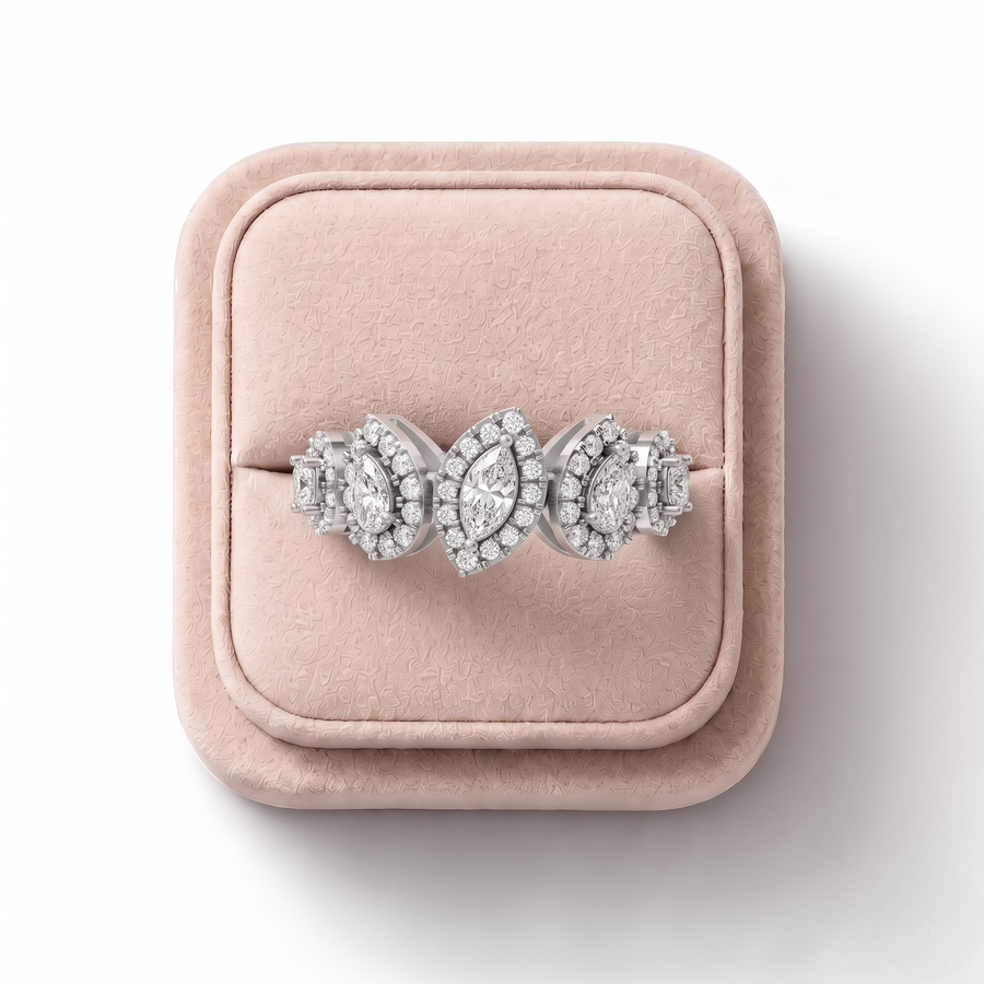 0.91 Ct Marquise Cluster Lab Diamond Ring