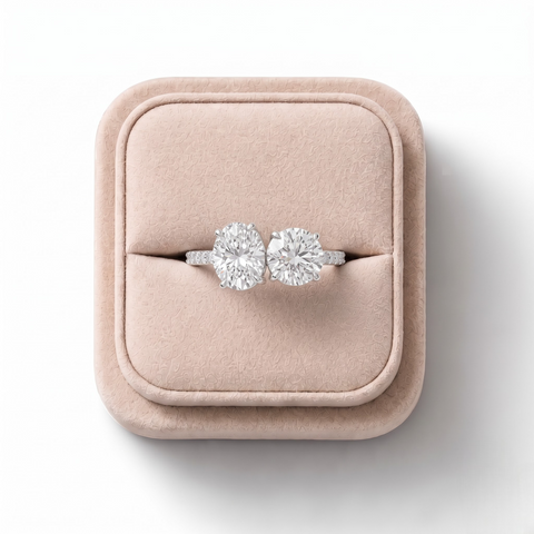 3.16 Ct Round Oval Toi et Moi Pavé Ring