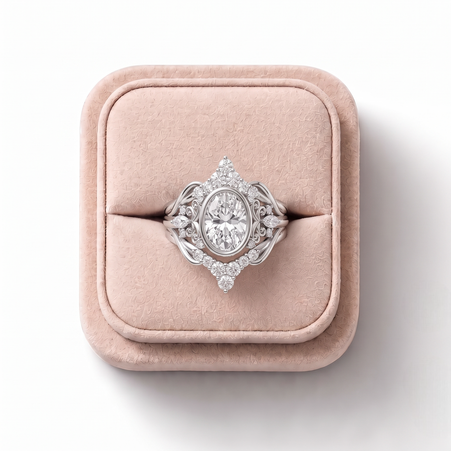 2.03 Ct Vintage Oval Halo Ring Se 1.5 Carats Center