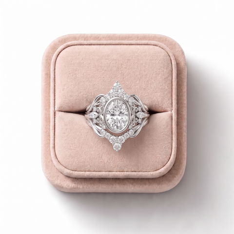 2.03 Ct Vintage Oval Halo Ring Se 1.5 Carats Center