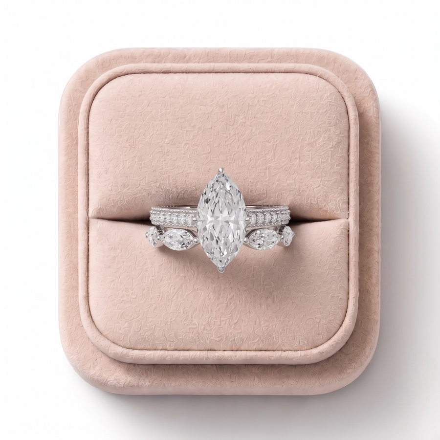 4.97 Ct Marquise Solitaire Ring with Pavé Bands Set 2.50 Ct Center