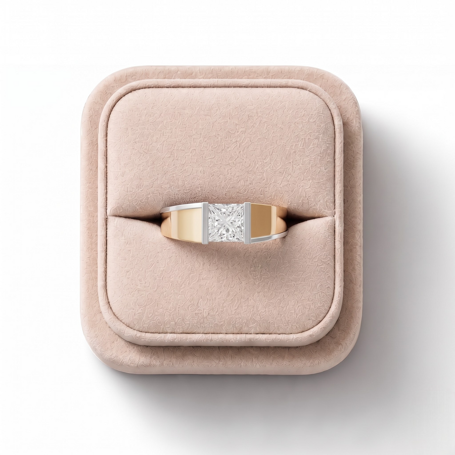 1.00 CT Princess Tension Lab Two Tone Diamond Men’s Ring