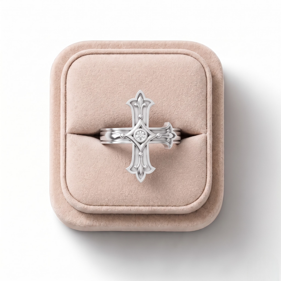 0.03 Ct Fleur Cross Diamond Statement Ring