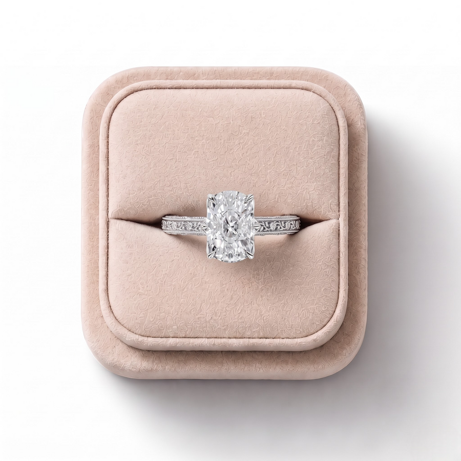 2.50 CT Cushion Lab Grown Diamond Ring with Filigree Shank