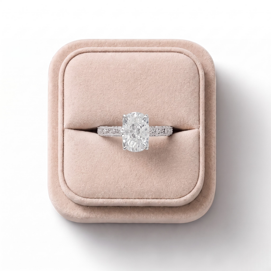 2.50 CT Cushion Lab Grown Diamond Solitaire Ring with Filigree and Milgrain Edges
