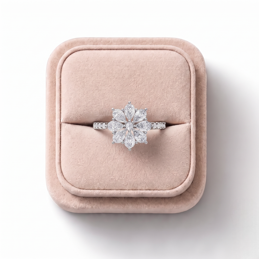 0.89 Ct Round Cluster With Side Stone Ring